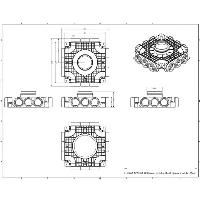 Rozdzielacz kompozytowy Vent-Axia Uniflexplus 12 x Ø69mm z przyłączem bocznym Ø160mm