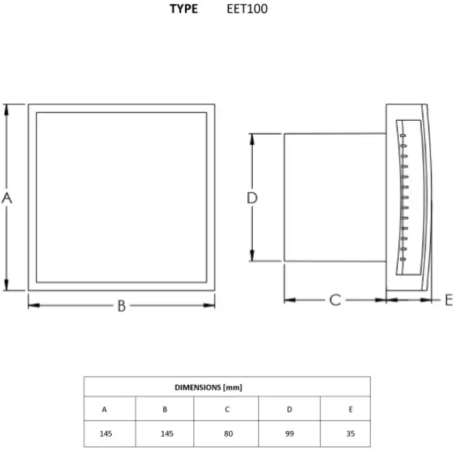 Wentylator łazienkowy Ø 100 mm antracytowy z timerem - Design EET100TA