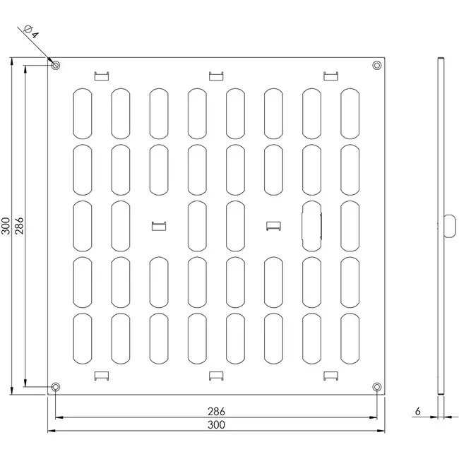 Regulowany metalowy nawiewnik liniowy 300x300 biały - MR3030R