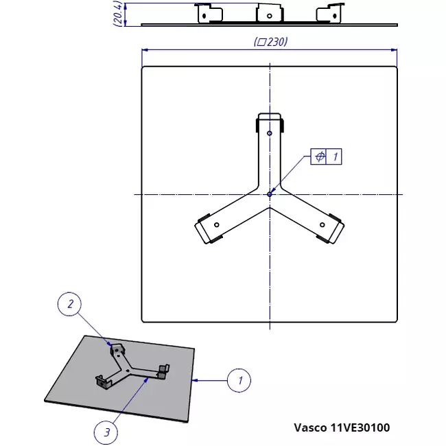 Zawór sufitowy Vasco Design luksusowy kwadratowy prosty (w komplecie. ze Smiley)