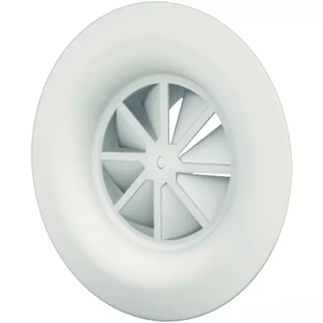 Nawiewnik wirowy o średnicy 160 mm, z mocowaniem śrubowym – kołnierz dyfuzyjny – kolor mieszany RAL 9010