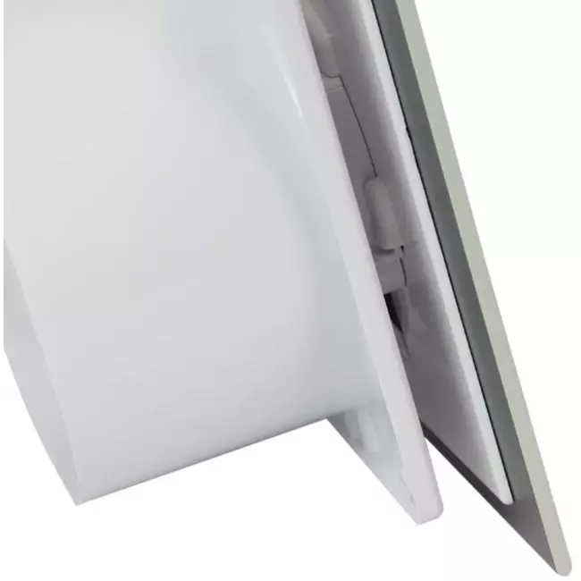 Wyciągowy wentylator łazienkowy Ø 125 mm - panel przedni ze szkła w kolorze satynowego srebra