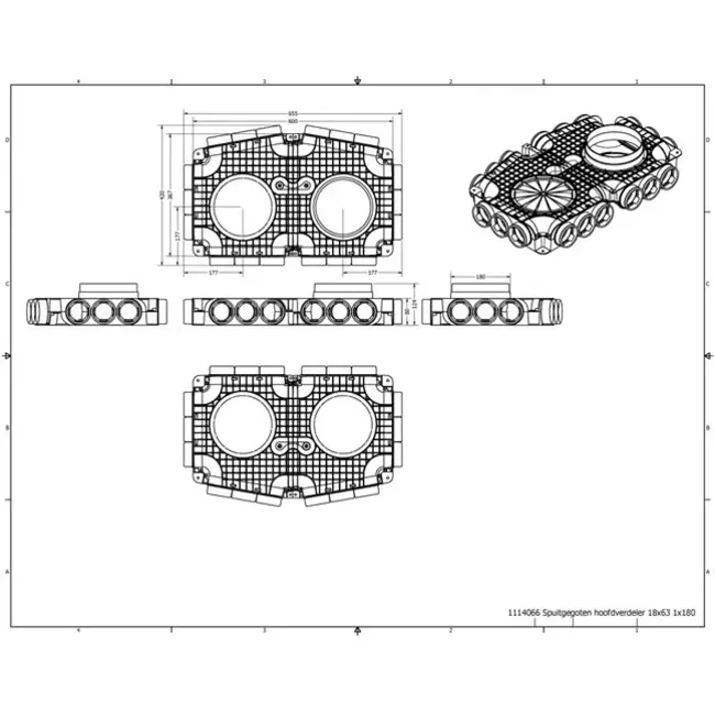 Podrzędna skrzynka rozdzielcza Vent-Axia Uniflexplus 18 x Ø69mm z przyłączem bocznym Ø160mm