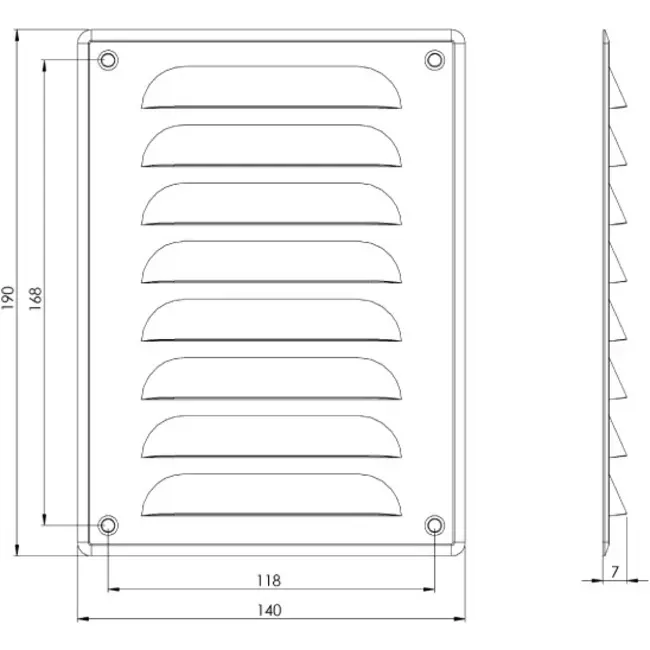 Kratka wentylacyjna metalowa prostokątna 140 x 190 mm czarna - MR1419M