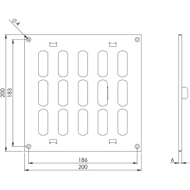 Regulowany metalowy nawiewnik liniowy 200x200 biały - MR2020R