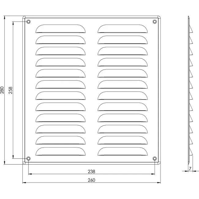 Kratka wentylacyjna metalowa prostokątna 260 x 280 mm aluminiowa - MR2628Al