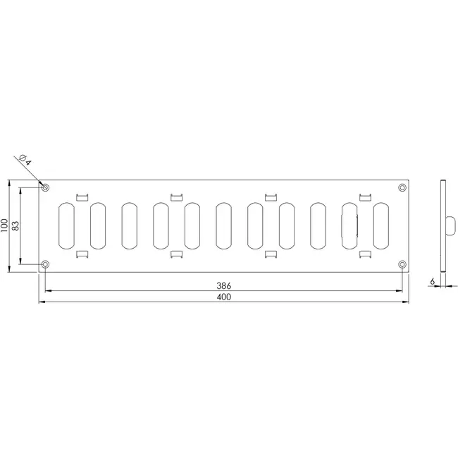 Metalowy regulowany prostokątny nawiewnik liniowy 400x100 biały - MR4010R