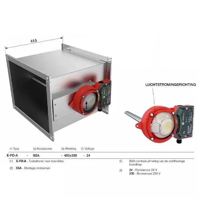 Czujnik dymu 24 V do prostokątnej klapy przeciwpożarowej - E-FD A SSA 250x300 24