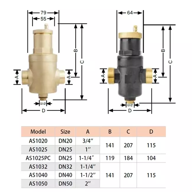 Mosiężny (mikropęcherzykowy) separator powietrza z przyłączem poziomym 1 „F+M