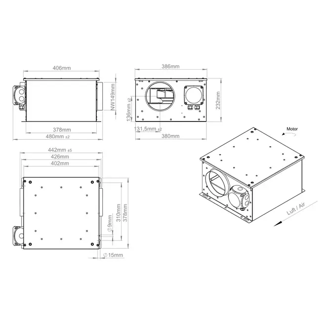 Izolowany wentylator rurowy 150 mm - ISORX 150 EC K 01