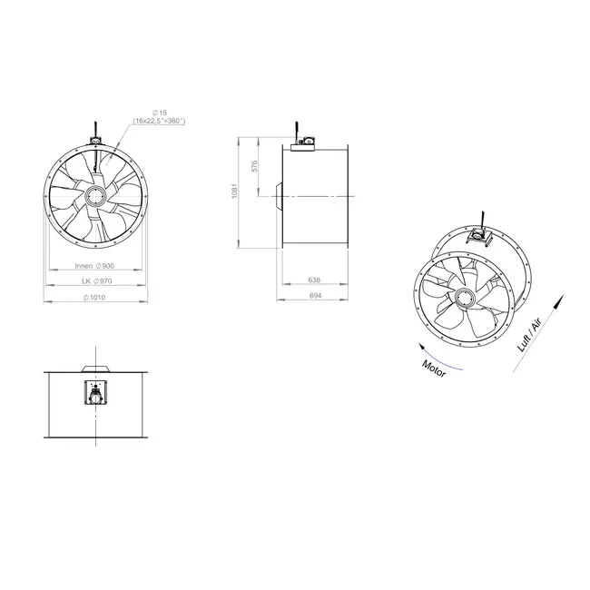 Osiowy wentylator kanałowy 900 mm - AL 900 D6 02 CFG