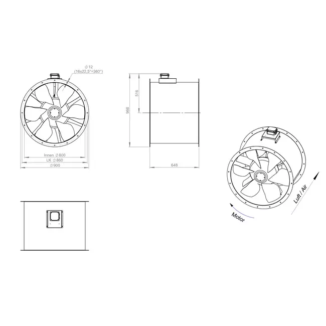 Osiowy wentylator kanałowy 800 mm F300- AL 800 D4 F3 04 CFG