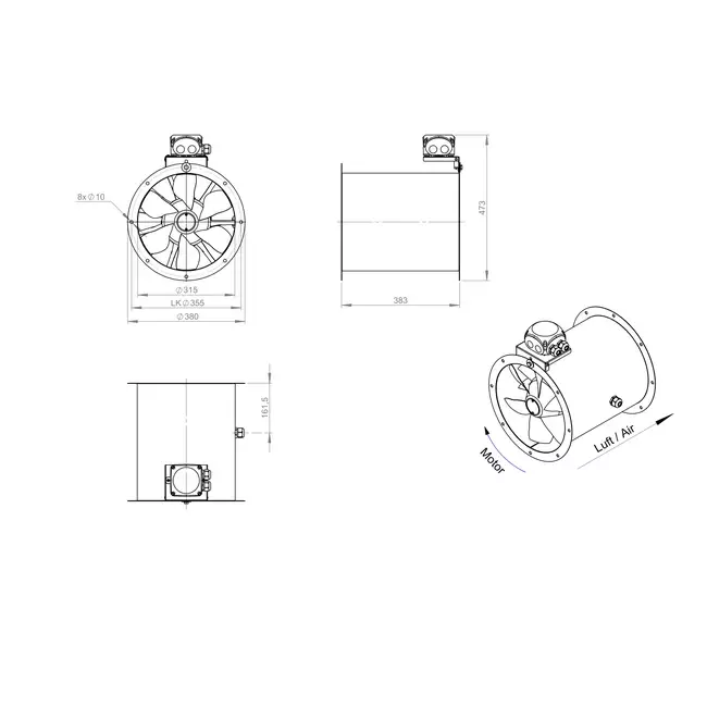 Wentylator osiowy 315 mm - AL 315 D2 03 CFG