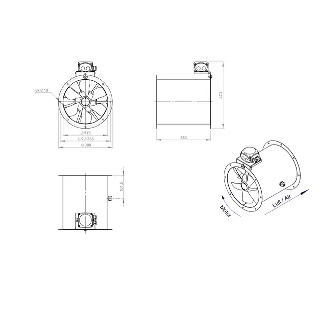 Wentylator osiowy 315 mm - AL 315 D4 01 CFG