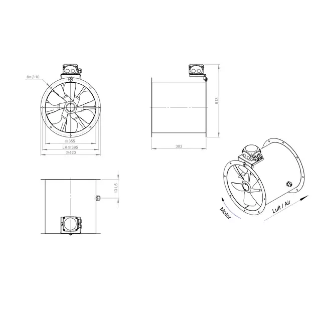 Wentylator osiowy 355 mm - AL 355 D42U 02 CFG