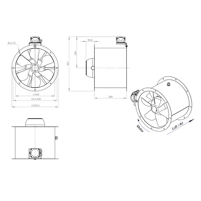 Wentylator osiowy 450 mm - AL 450 D42U 01 CFG