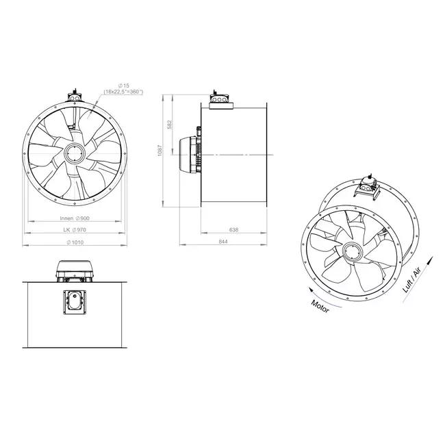 Osiowy wentylator kanałowy 900 mm - AL 900 D4 05 CFG