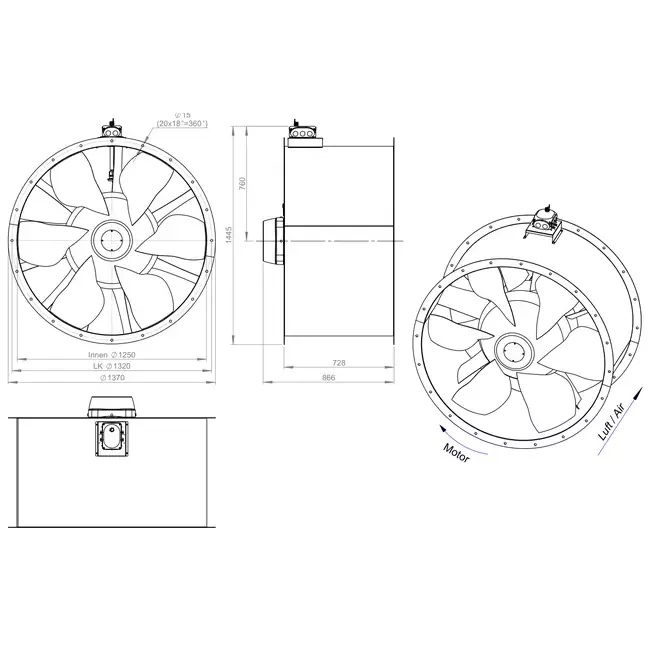 Wentylator osiowy 1250 mm - AL 1250 D6 01 CFG