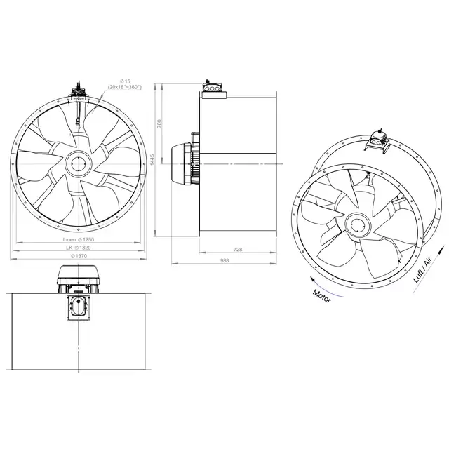 Wentylator osiowy 1250 mm - AL 1250 D6 02 CFG