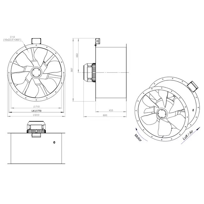 Osiowy 710 mm kanałowy wentylator spalin F400 - AL 710 D4 F4 01 CFG