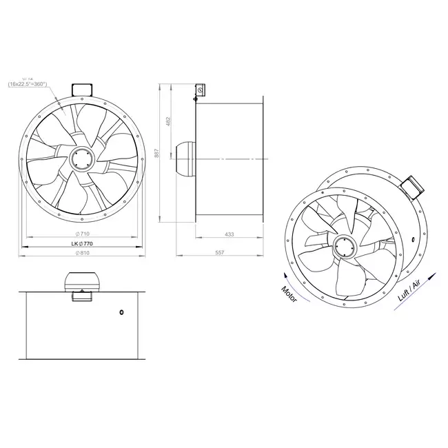 Osiowy 710 mm kanałowy wentylator spalin F400 - AL 710 D84U F4 02 CFG