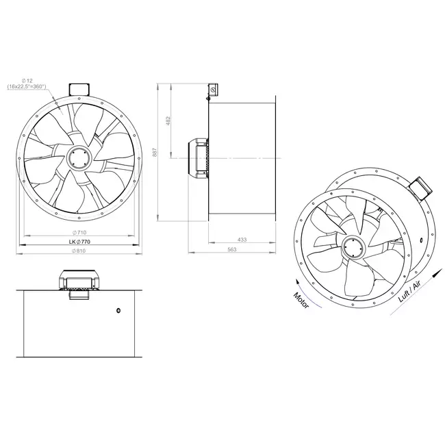 Osiowy 710 mm kanałowy wentylator spalin F300- AL 710 D4 F3 03 CFG