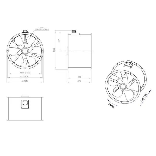 Osiowy 900 mm kanałowy wentylator spalin F400 - AL 900 D4 F4 02 CFG