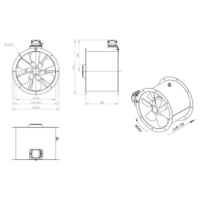 Wentylator osiowy 450 mm - AL 450 D42U 02 CFG
