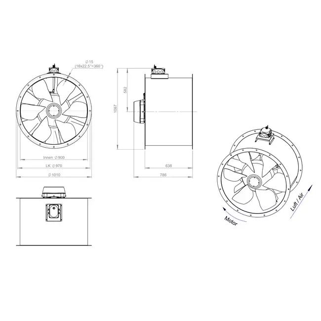Wentylator osiowy 900 mm - AL 900 D84U 02 CFG