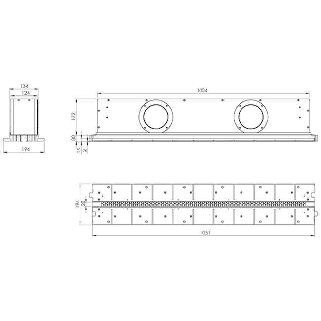 Ergovent wbudowana bezramkowa kratka liniowa 1050 mm z przyłączem 125 mm - klimatyzacja - 1 szczelina