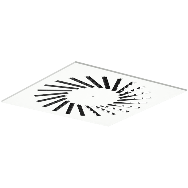 Stalowy nawiewnik wirowy z regulowanymi deflektorami - 595x595 mm - RAL 9016
