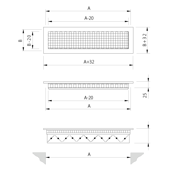 Aluminiowa kratka ścienna ze stałą kratką - ze sprężynami ciernymi - 300x100 mm - RAL 9016