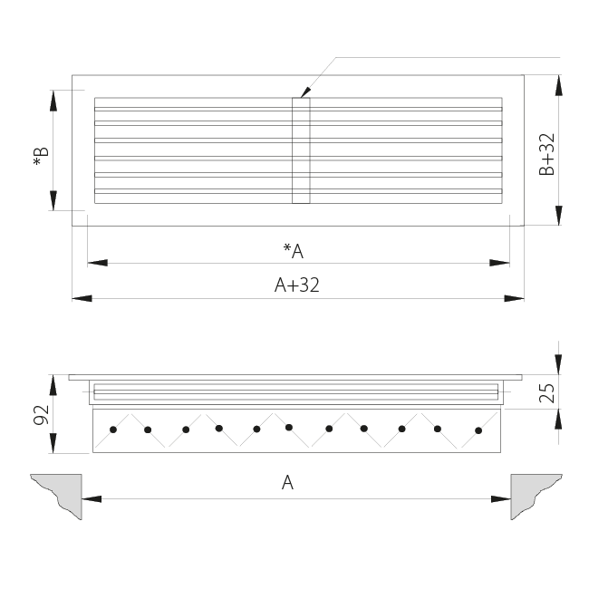Aluminiowa pojedyncza regulowana kratka ścienna - ze sprężynami ciernymi - 800x200 mm - RAL 9010