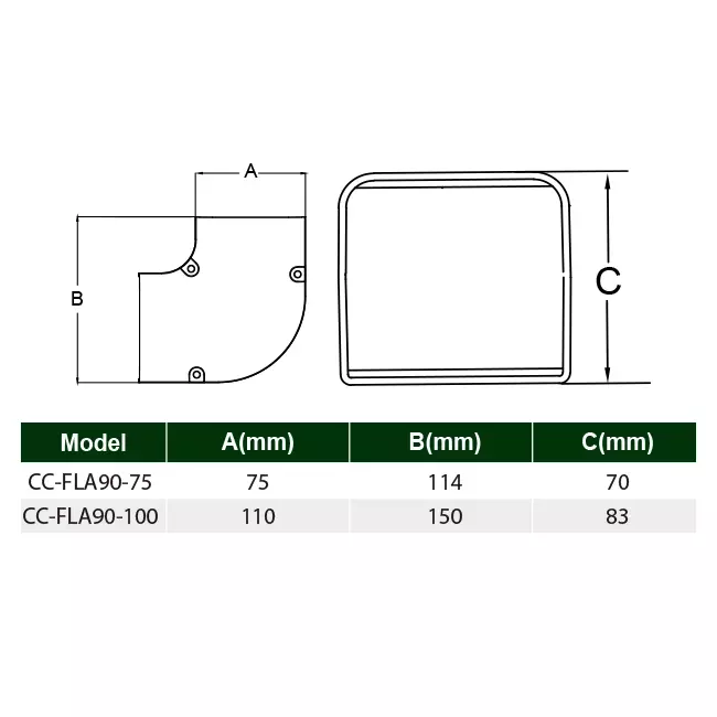 Kolanko płaskie ClimaConnect 90° do kanału montażowego 100 mm - RAL 9010