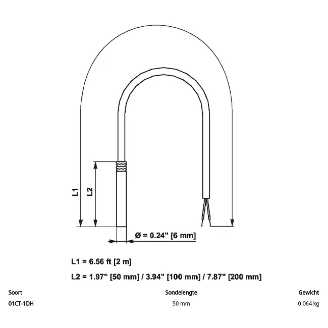 Przewodowy czujnik temperatury Belimo Ni1000TK5000 50x6 mm - 2 metry - 01CT-1DH
