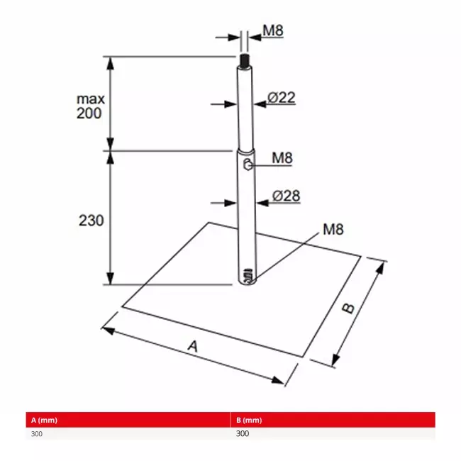 Regulowany wspornik rury Spiro firmy Econox - 300x300 mm