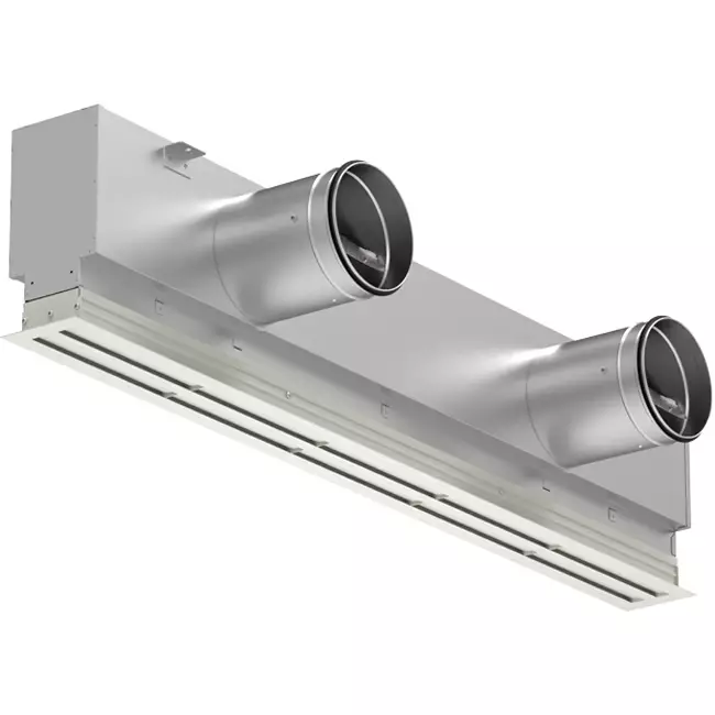 Kratka aluminiowa z 1 regulowaną płytką dyszą – 2000 mm – RAL 9010 + izolowana komora z klapą regulacyjną przepływu powietrza