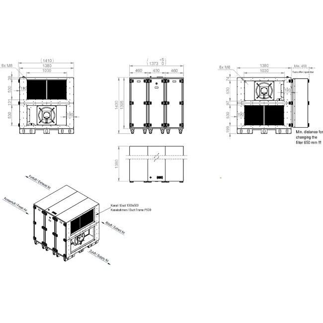 Centraly wentylacyjne Maxivent WTW z kołem cieplnym 7600 m³/h, poziome, poziome, lewa strona – RHE 7600 H OOJL T 02