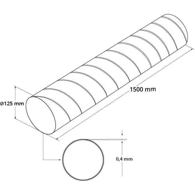 Kanał wentylacyjny średnica 125 mm długość 1,5 metra - okrągły ocynkowany