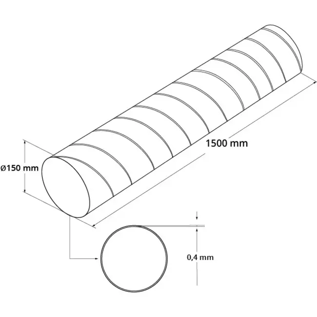 Kanał wentylacyjny średnica 150 mm długość 1,5 metra - okrągły ocynkowany