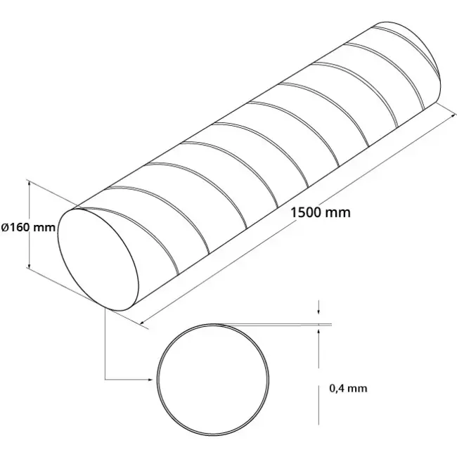 Rura spiralna o średnicy 160 mm i długości 1,5 metra – ocynkowana