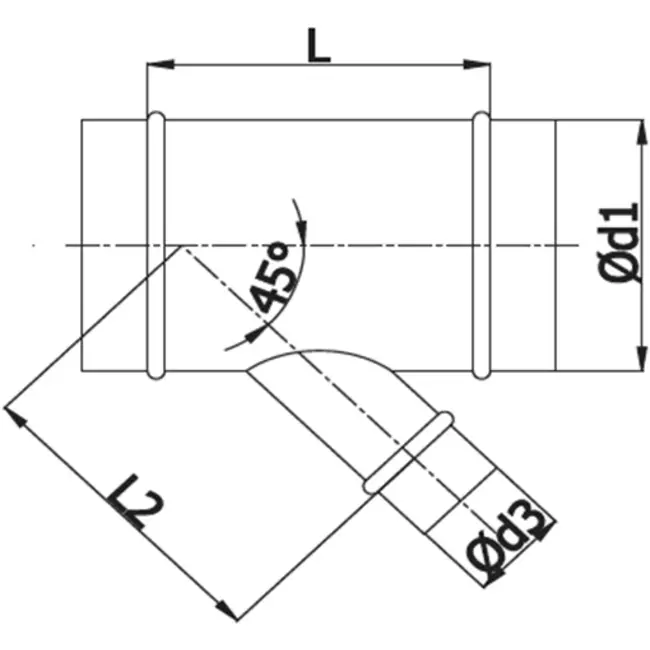 Trójnik Ø 100 mm z króćcem Ø 100 mm do przewodu spiralnego (45°)