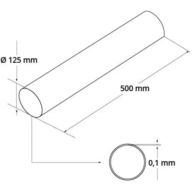 Okrągły kanał wentylacyjny plastikowy Ø 125 mm L= 0,5 metra A125-0,5