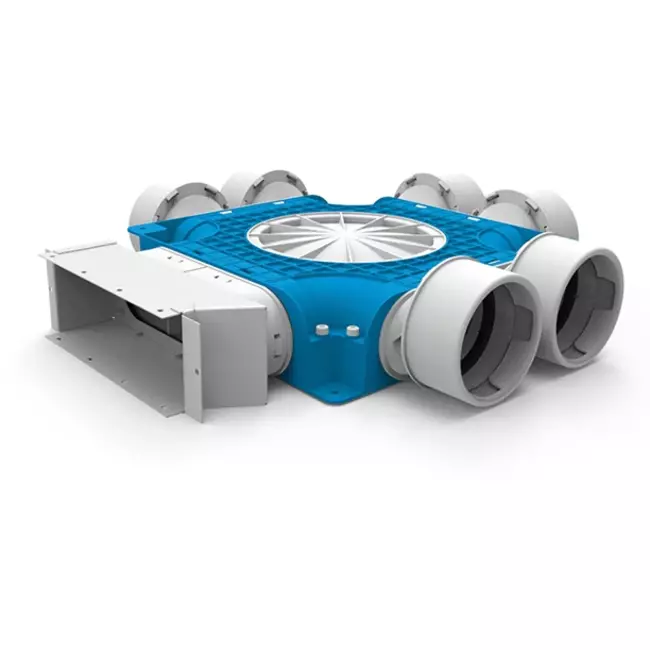 Rozdzielacz kompozytowy UniflexPlus 6x Ø90mm do galwanizowanego kanału prostokątnego 220x80mm