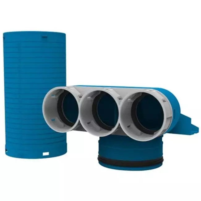 Rozdzielacz anemostatu Vent-Axia Uniflexplus 3 x Ø69 mm z króćcem Ø125 mm 90° (dł.)