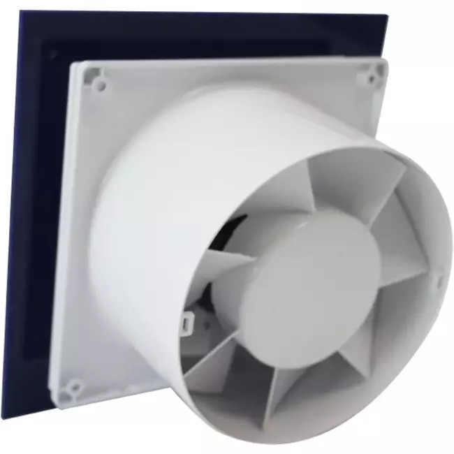 Air Roxy wyciągowy wentylator łazienkowy ze średnicą przyłącza 100 mm z czujnikiem wilgotności i timerem - panel przedni z niebieskiego plastiku