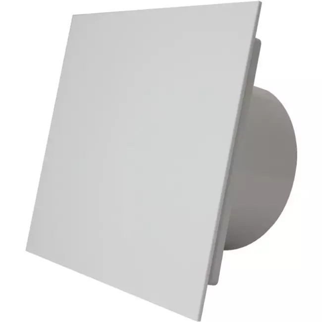 Wyciągowy wentylator łazienkowy Ø 100 mm – panel przedni z błyszczącego białego plastiku