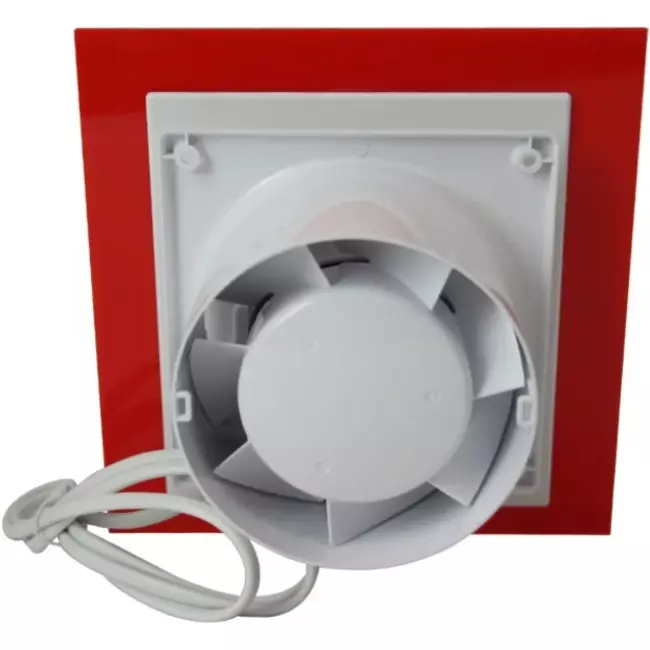 Air Roxy wyciągowy wentylator łazienkowy ze średnicą przyłącza 100 mm z przełącznikiem sznurkowym i wtyczką - panel przedni z czerwonego plastiku