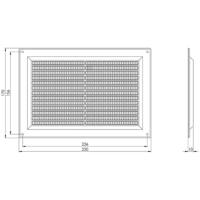 Kratka wentylacyjna prostokątna z kratą 250x170 biała - VR2517
