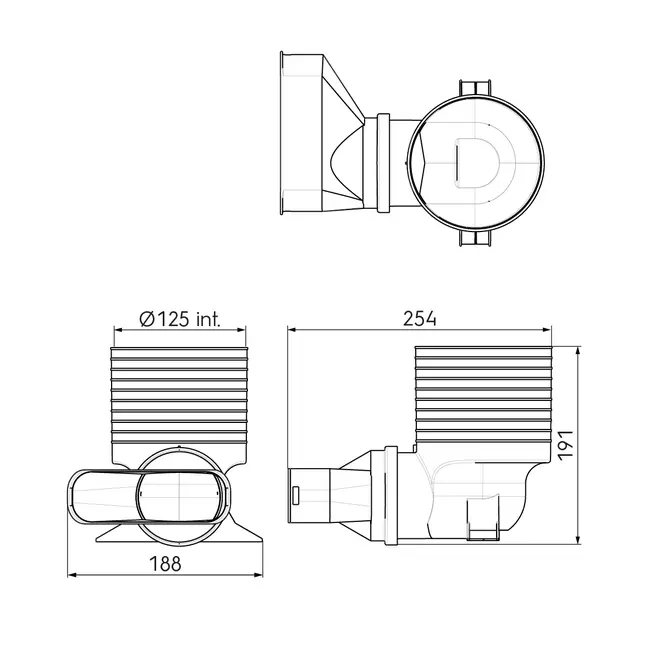 Adapter wentylacyjny Ubbink Air Excellent 45SC 125 1x90°